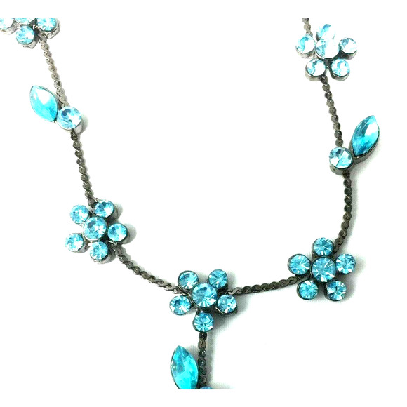 Blue Rhinestone Necklace Womens Chain Floral Stones Party Prom Event Occasion - Picture 1 of 4